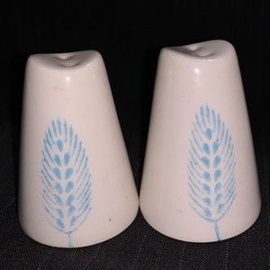 Vintage MCM Salt and Pepper Shakers Blue Wheat Ceramic Mini